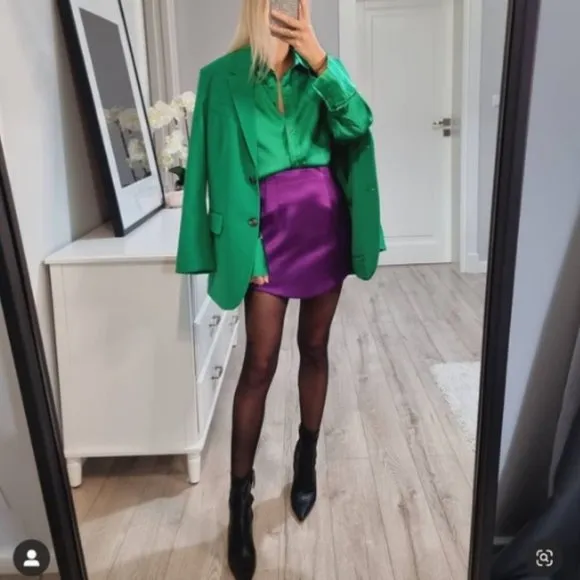 BLOGGER'S FAVE! Zara Purple Satin Effect High Waist Skirt NWT