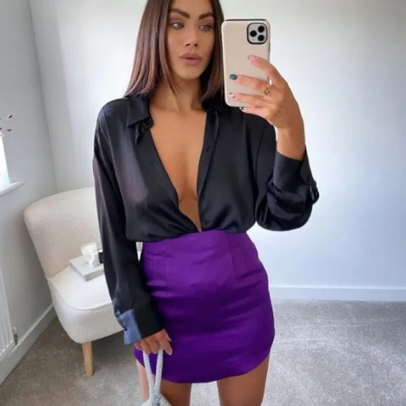 BLOGGER'S FAVE! Zara Purple Satin Effect High Waist Skirt NWT