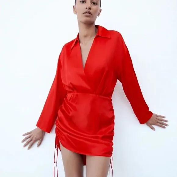 BLOGGER'S FAVE! Zara Red Satin Effect Mini Dress NWT