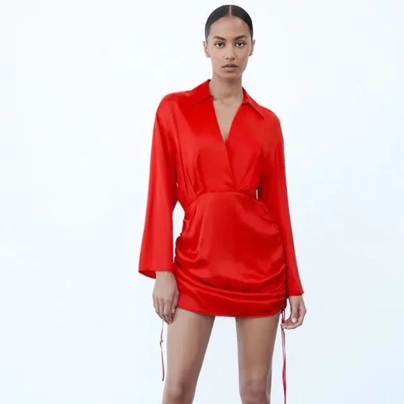 BLOGGER'S FAVE! Zara Red Satin Effect Mini Dress NWT