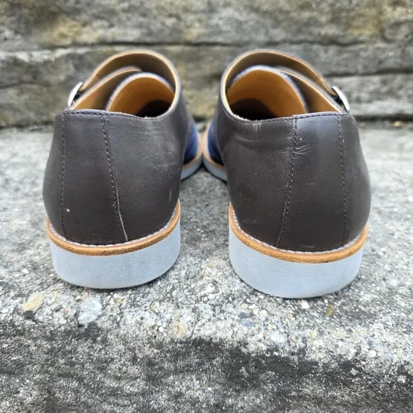 Bold By Soxy Lightweight Gray &amp; Blue Suede Leather Double Monk Strap Dress Shoes