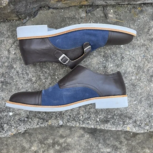 Bold By Soxy Lightweight Gray &amp; Blue Suede Leather Double Monk Strap Dress Shoes