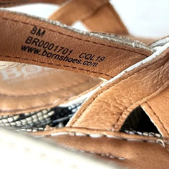 Born Dorrah Sandals Beige Leather Woven Print Platform Wedge Heel - Women's 8