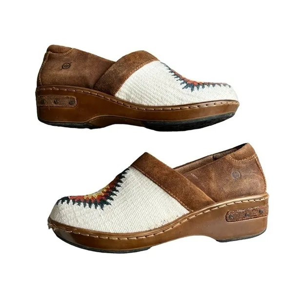 Born x Sundance - Bailie Aztec Platform Clog Slip On Shoes in White Sz 8