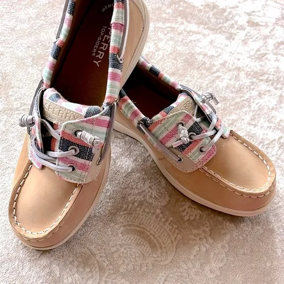 Brand New Sperry Top Siders Leather Boat Shoes Shoresider 3-Eye Sparkly Stripes