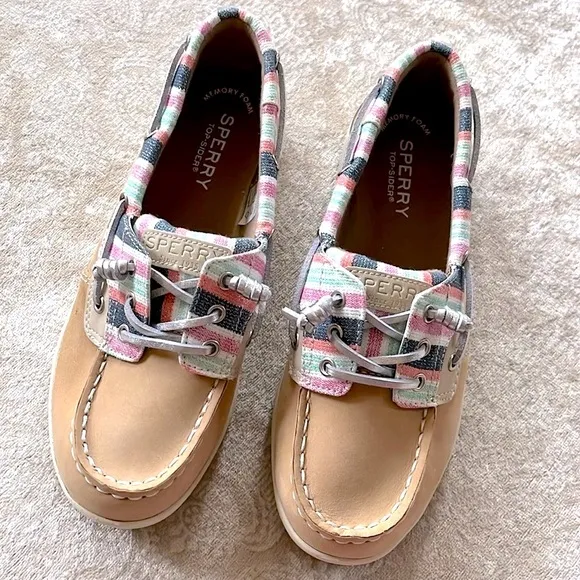 Brand New Sperry Top Siders Leather Boat Shoes Shoresider 3-Eye Sparkly Stripes