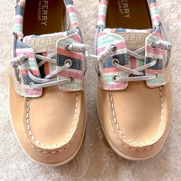 Brand New Sperry Top Siders Leather Boat Shoes Shoresider 3-Eye Sparkly Stripes