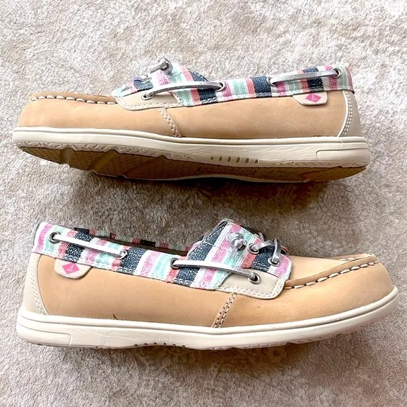 Brand New Sperry Top Siders Leather Boat Shoes Shoresider 3-Eye Sparkly Stripes