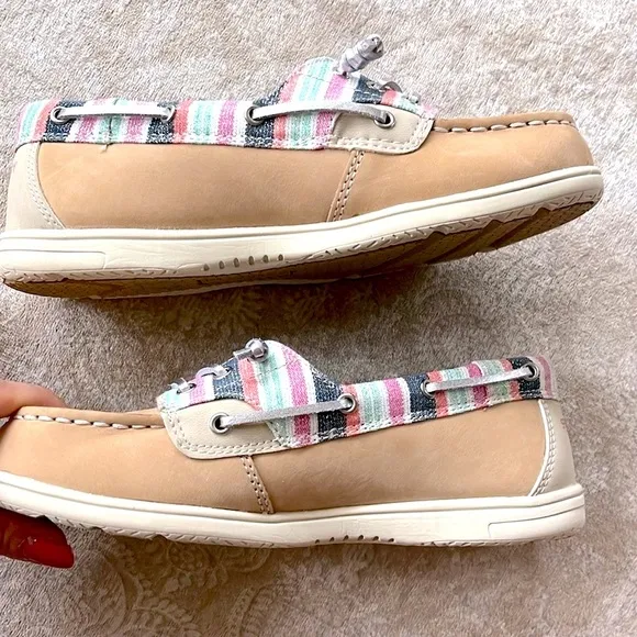 Brand New Sperry Top Siders Leather Boat Shoes Shoresider 3-Eye Sparkly Stripes