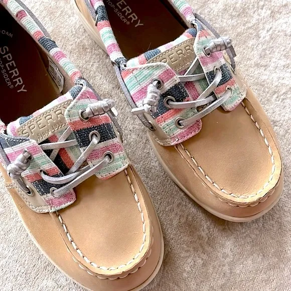 Brand New Sperry Top Siders Leather Boat Shoes Shoresider 3-Eye Sparkly Stripes