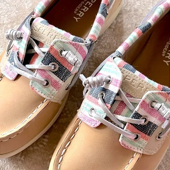 Brand New Sperry Top Siders Leather Boat Shoes Shoresider 3-Eye Sparkly Stripes