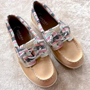 Brand New Sperry Top Siders Leather Boat Shoes Shoresider 3-Eye Sparkly Stripes