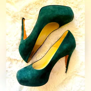 BRIAN ATWOOD 'Maniac' Dark Green Suede Pumps High Heel Shoes Size 37.5 (US 7.5)