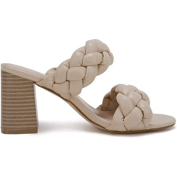 Bridal Bridesmaid Heeled Sandals Braided Open Toe Chunky Heels Slip on Strappy