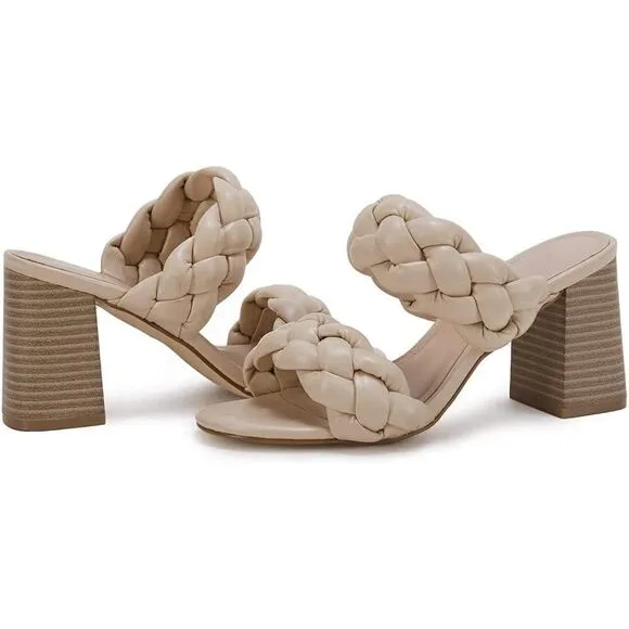 Bridal Bridesmaid Heeled Sandals Braided Open Toe Chunky Heels Slip on Strappy