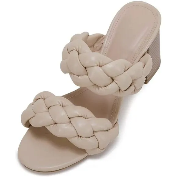 Bridal Bridesmaid Heeled Sandals Braided Open Toe Chunky Heels Slip on Strappy