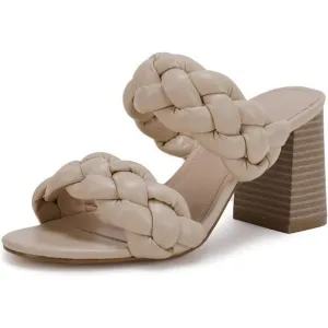 Bridal Bridesmaid Heeled Sandals Braided Open Toe Chunky Heels Slip on Strappy