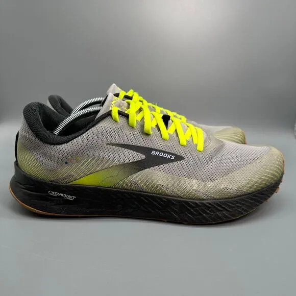 Brooks Catamount Men's Size 11.5 Trail Running Gray Yellow Laces Athletic Shoes