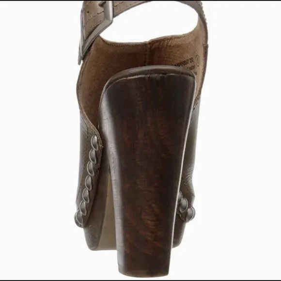 Brown Leather Studded High Heel Clogs Shoes NEW