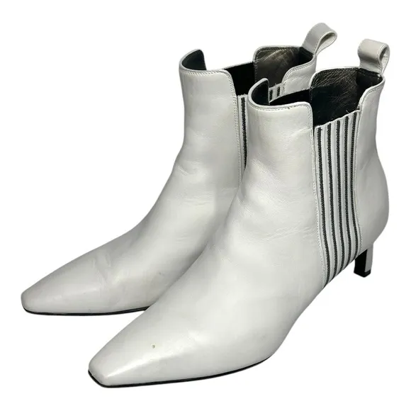 Brunello Cucinelli White Leather Monili Side Ankle Booties Women's EU 40 US 9.5