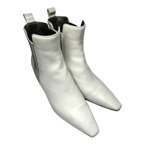 Brunello Cucinelli White Leather Monili Side Ankle Booties Women's EU 40 US 9.5