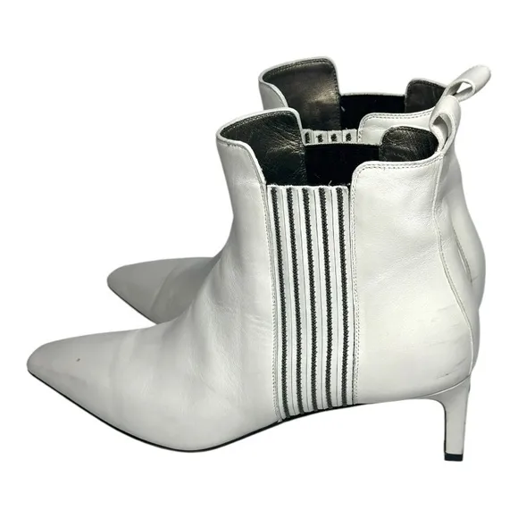 Brunello Cucinelli White Leather Monili Side Ankle Booties Women's EU 40 US 9.5