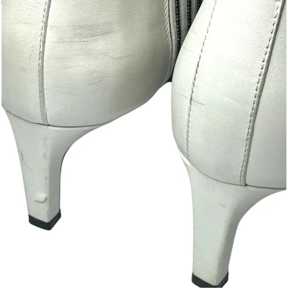 Brunello Cucinelli White Leather Monili Side Ankle Booties Women's EU 40 US 9.5