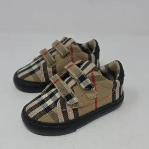 Burberry Baby Kids' Tan and Black Plaid Shoes Sneakers Size 21=5.5