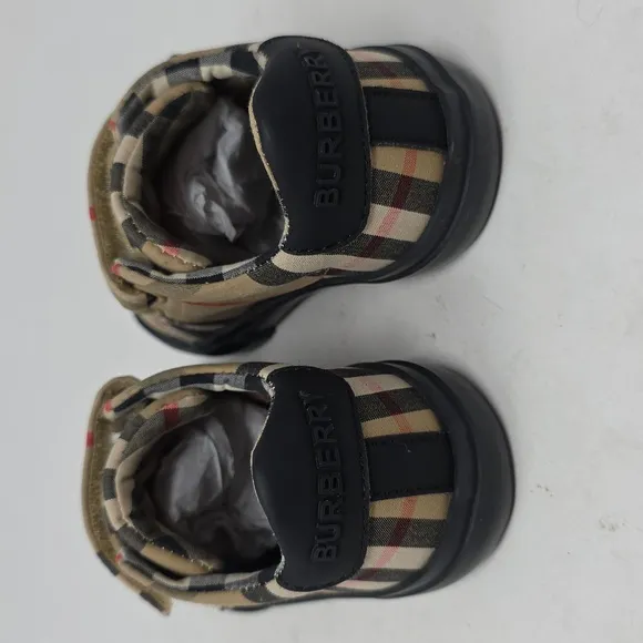 Burberry Baby Kids' Tan and Black Plaid Shoes Sneakers Size 21=5.5