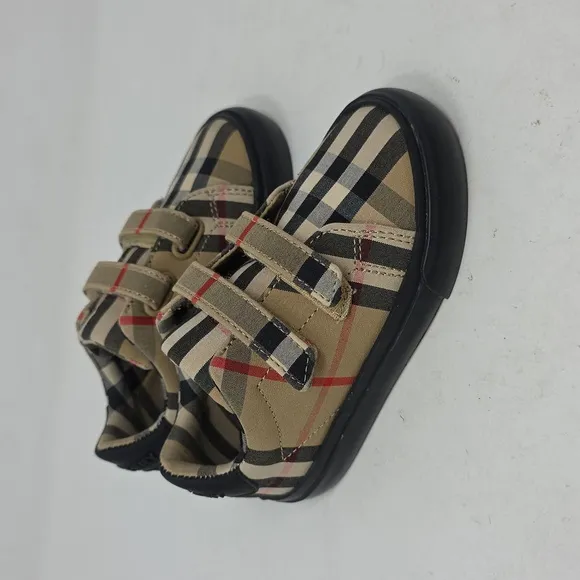 Burberry Baby Kids' Tan and Black Plaid Shoes Sneakers Size 21=5.5