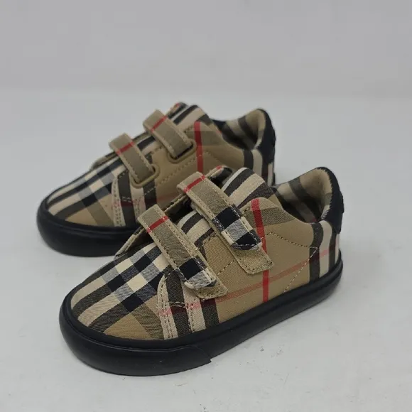 Burberry Baby Kids' Tan and Black Plaid Shoes Sneakers Size 21=5.5