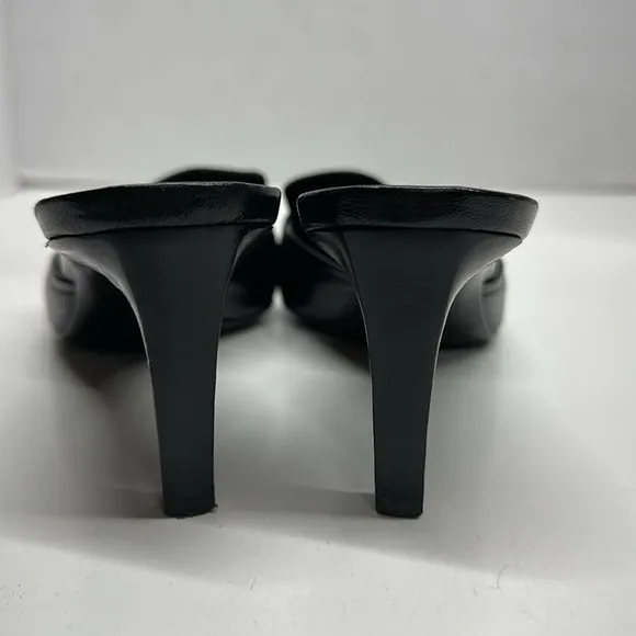 Burberry High Heels Shoes Pointed Toe Leather Open Back Mules Black Size 36 US 6