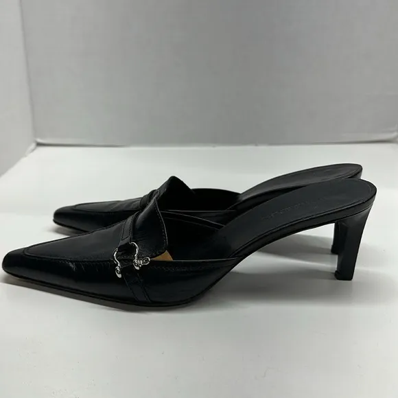 Burberry High Heels Shoes Pointed Toe Leather Open Back Mules Black Size 36 US 6