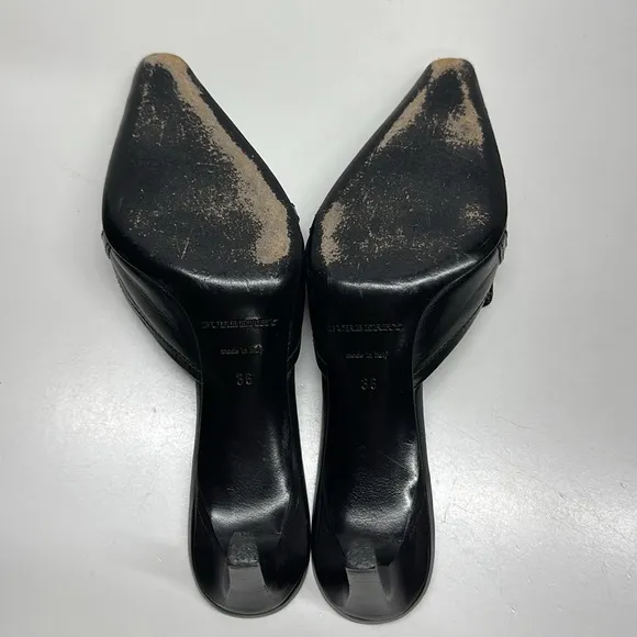 Burberry High Heels Shoes Pointed Toe Leather Open Back Mules Black Size 36 US 6