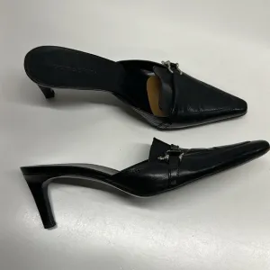 Burberry High Heels Shoes Pointed Toe Leather Open Back Mules Black Size 36 US 6