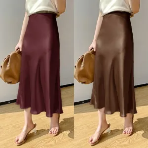 burgundy, maroon, wine, dark red satin midi skirt
