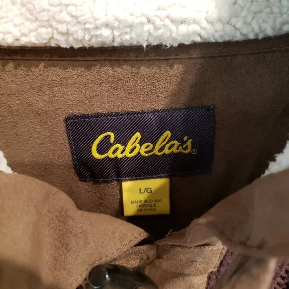CABELAS Cable Knit Fisherman Sweater Leather Elbow Patches Mens Large Brown