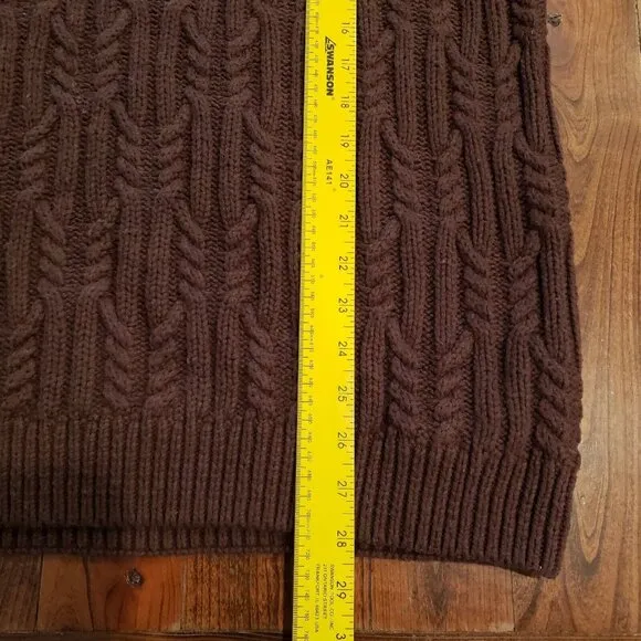 CABELAS Cable Knit Fisherman Sweater Leather Elbow Patches Mens Large Brown