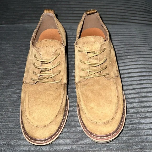 Carmela Women’s Taupe Chunky Heel Suede Derby Shoes Size US 7 / EU 38
