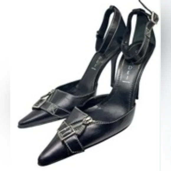 CASADEI Pellame Ankle Strap Stilettos w Zipper Detail Excellent Condition Sz 6.5