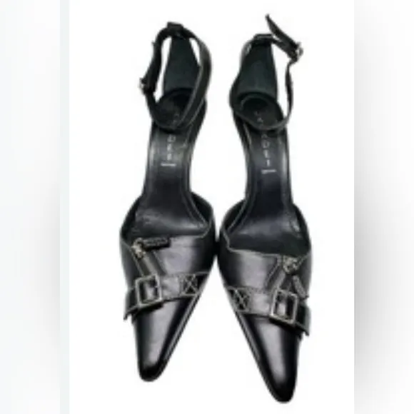 CASADEI Pellame Ankle Strap Stilettos w Zipper Detail Excellent Condition Sz 6.5