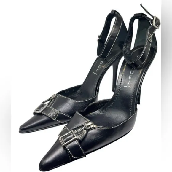 CASADEI Pellame Ankle Strap Stilettos w Zipper Detail Excellent Condition Sz 6.5