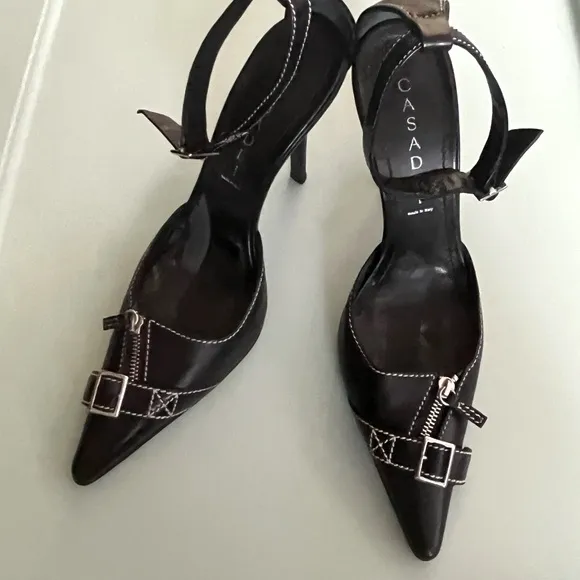 CASADEI Pellame Ankle Strap Stilettos w Zipper Detail Excellent Condition Sz 6.5