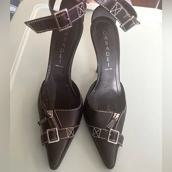 CASADEI Pellame Ankle Strap Stilettos w Zipper Detail Excellent Condition Sz 6.5