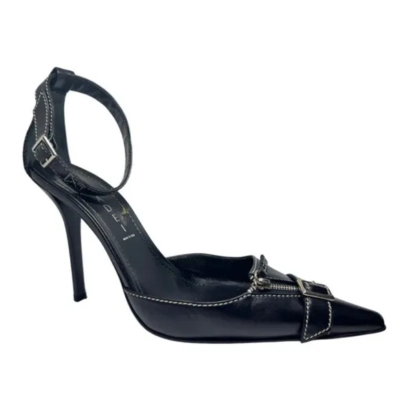 CASADEI Pellame Ankle Strap Stilettos w Zipper Detail Excellent Condition Sz 6.5