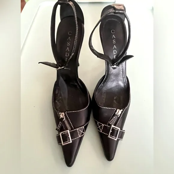 CASADEI Pellame Ankle Strap Stilettos w Zipper Detail Excellent Condition Sz 6.5