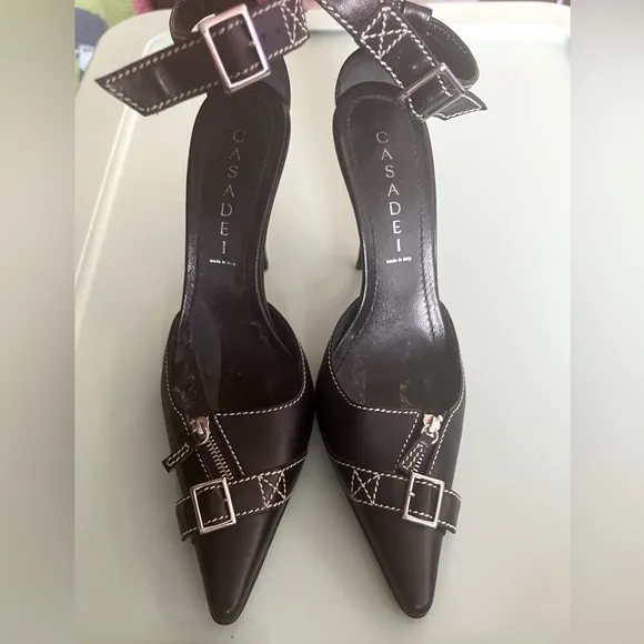 CASADEI Pellame Ankle Strap Stilettos w Zipper Detail Excellent Condition Sz 6.5