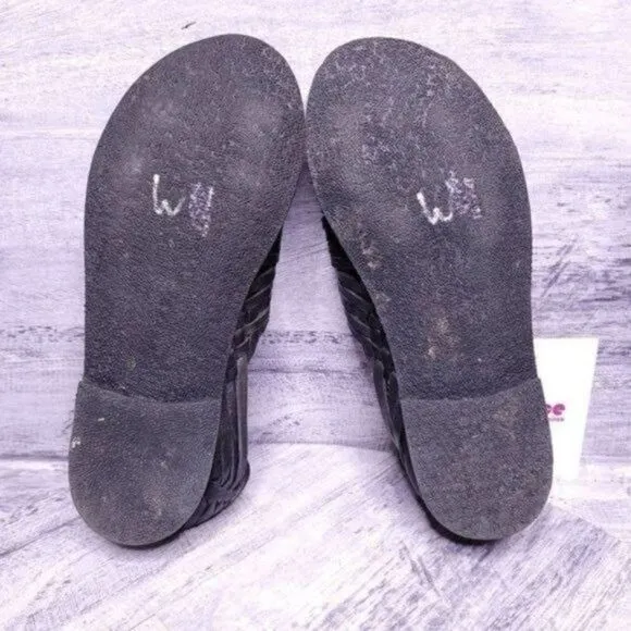 Chamula Huarache Open Toe Flat Leather Sandal Black Women's sz 5