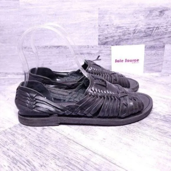 Chamula Huarache Open Toe Flat Leather Sandal Black Women's sz 5