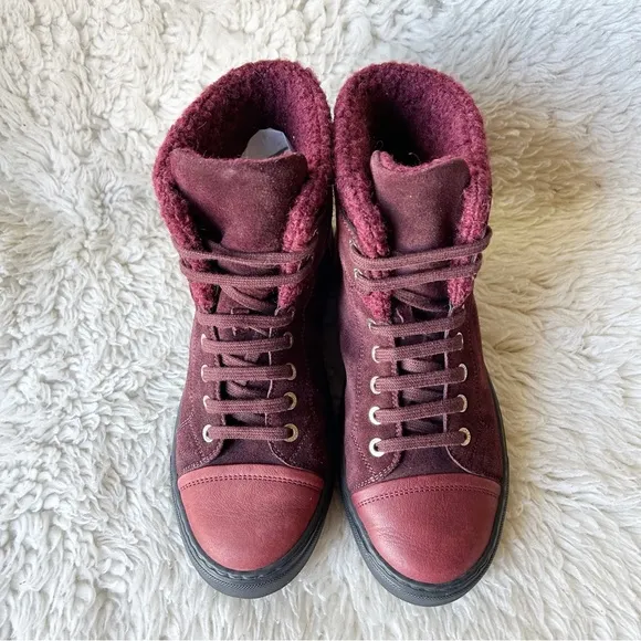 Chanel Burgundy Red Suede Interlocking CC High Top Sneakers Size EU 37